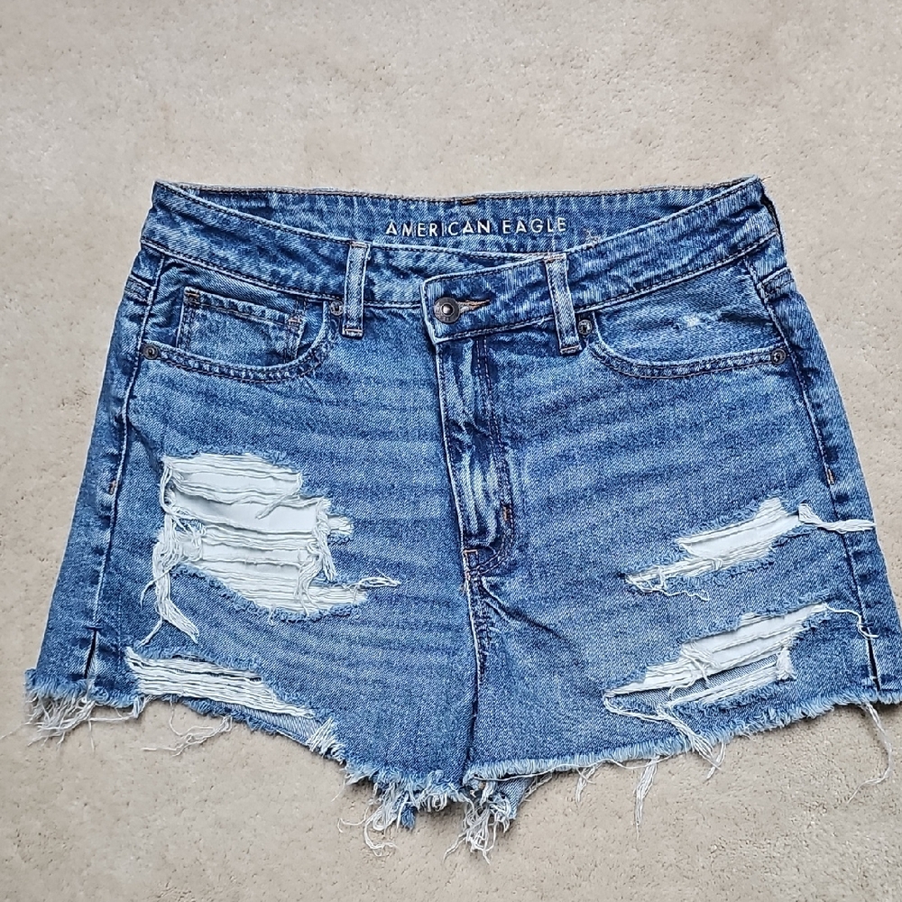 American Eagle Outfitters Blue Distressed Jean Shorts Size 10